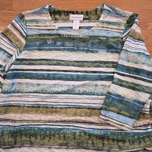 Alfred Dunner Ladies 3/4 Sleeve Striped Top. Large.